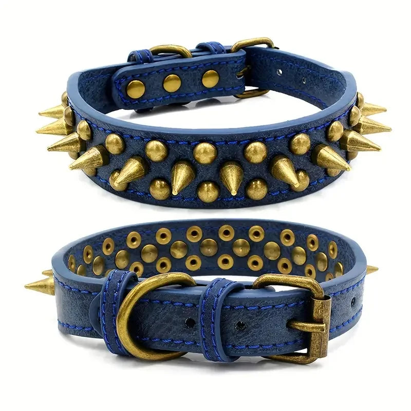Collier Chien Retro Punk en Cuir – Spikes & Rivets, Ajustable, Anti-Morsure, Ultra Résistant