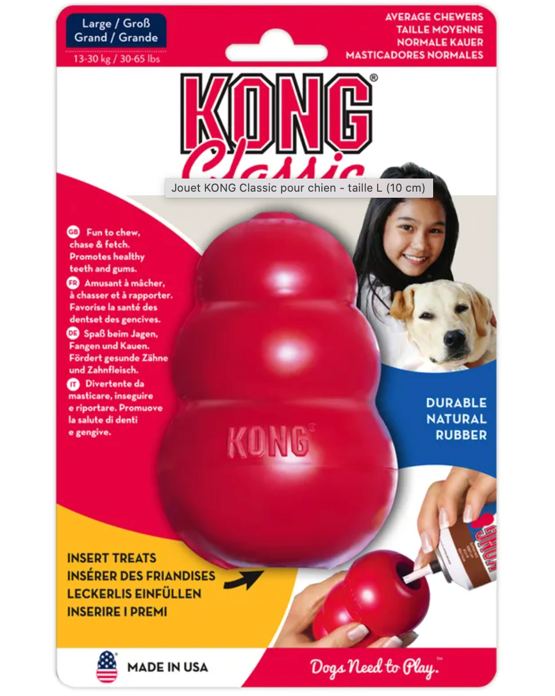 Jouet pour Chien KONG Classic – Caoutchouc Résistant, Rebond Irrégulier, Remplissable de Friandises – Plusieurs Tailles