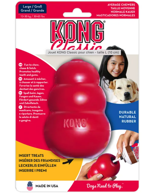 Jouet pour Chien KONG Classic – Caoutchouc Résistant, Rebond Irrégulier, Remplissable de Friandises – Plusieurs Tailles