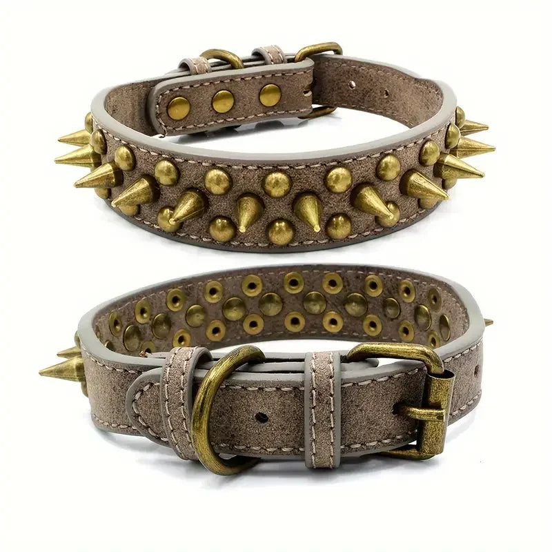 Collier Chien Retro Punk en Cuir – Spikes & Rivets, Ajustable, Anti-Morsure, Ultra Résistant