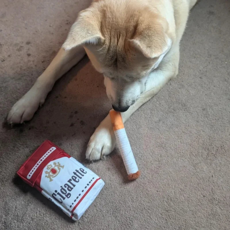 Jouet pour chien “Faux paquet de cigarettes” – Peluche sonore amusante