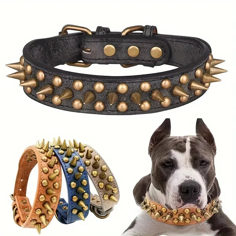Collier Chien Retro Punk en Cuir – Spikes & Rivets, Ajustable, Anti-Morsure, Ultra Résistant