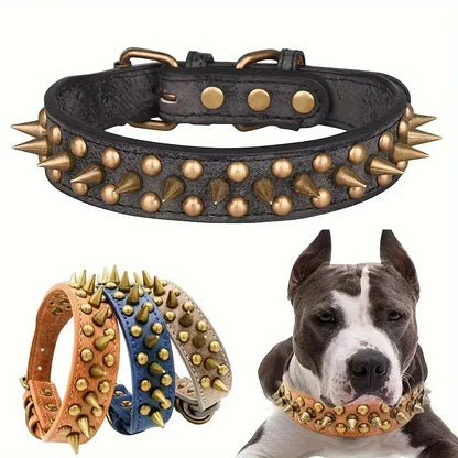 Collier Chien Retro Punk en Cuir – Spikes & Rivets, Ajustable, Anti-Morsure, Ultra Résistant