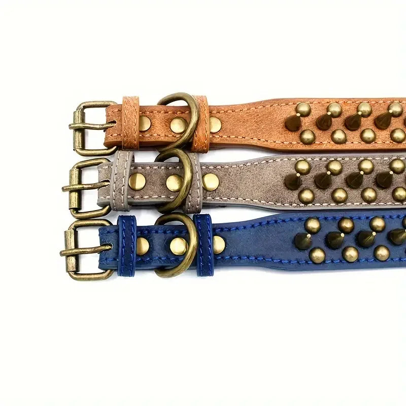Collier Chien Retro Punk en Cuir – Spikes & Rivets, Ajustable, Anti-Morsure, Ultra Résistant