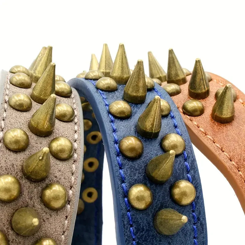 Collier Chien Retro Punk en Cuir – Spikes & Rivets, Ajustable, Anti-Morsure, Ultra Résistant