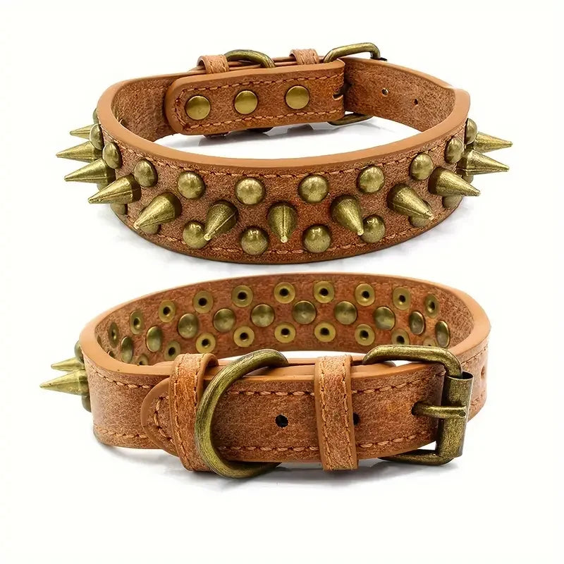 Collier Chien Retro Punk en Cuir – Spikes & Rivets, Ajustable, Anti-Morsure, Ultra Résistant
