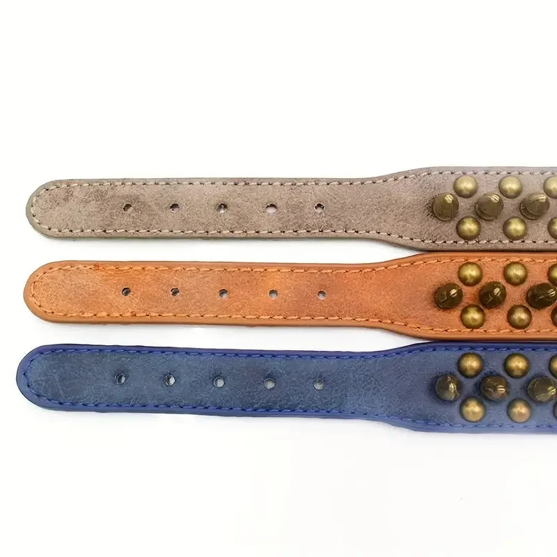 Collier Chien Retro Punk en Cuir – Spikes & Rivets, Ajustable, Anti-Morsure, Ultra Résistant