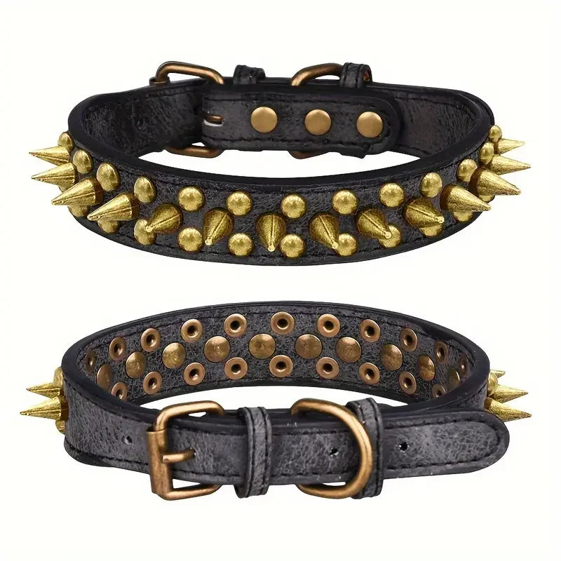 Collier Chien Retro Punk en Cuir – Spikes & Rivets, Ajustable, Anti-Morsure, Ultra Résistant