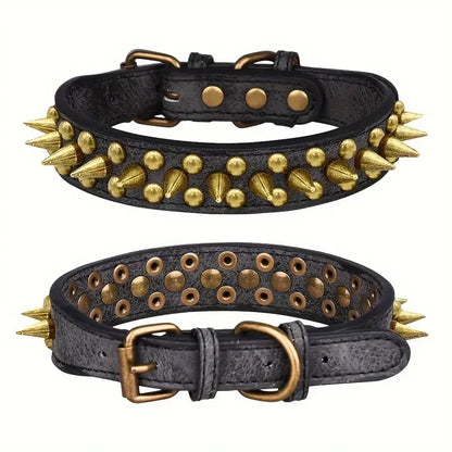Collier Chien Retro Punk en Cuir – Spikes & Rivets, Ajustable, Anti-Morsure, Ultra Résistant