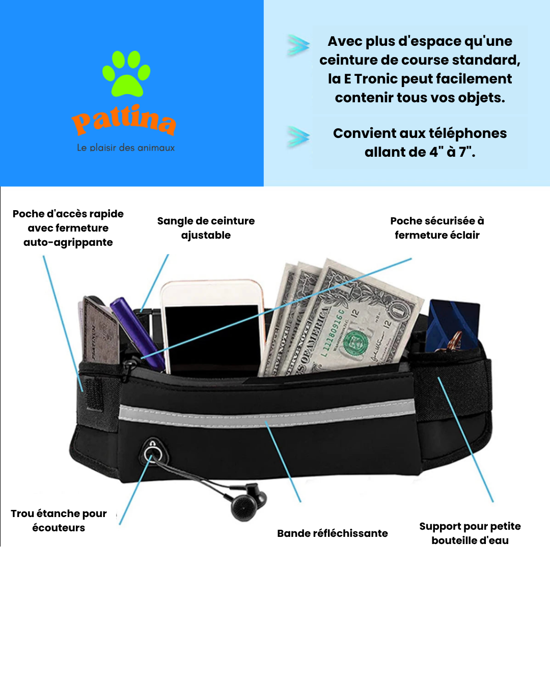 Laisse Mains Libres Réfléchissante – Idéale pour Running, Randonnée & Balade